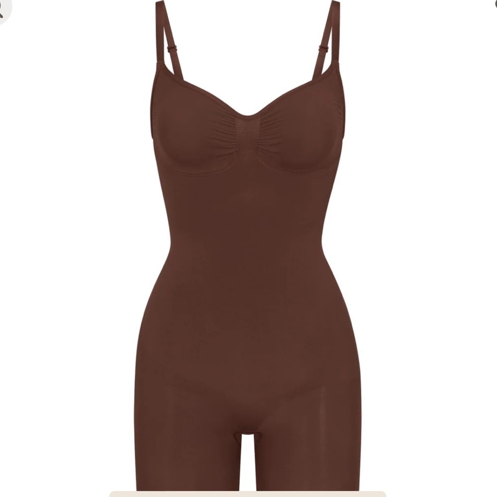 SKIMS SEAMLESS SCULPT MID THIGH BODYSUIT, in the color brown cocoa.